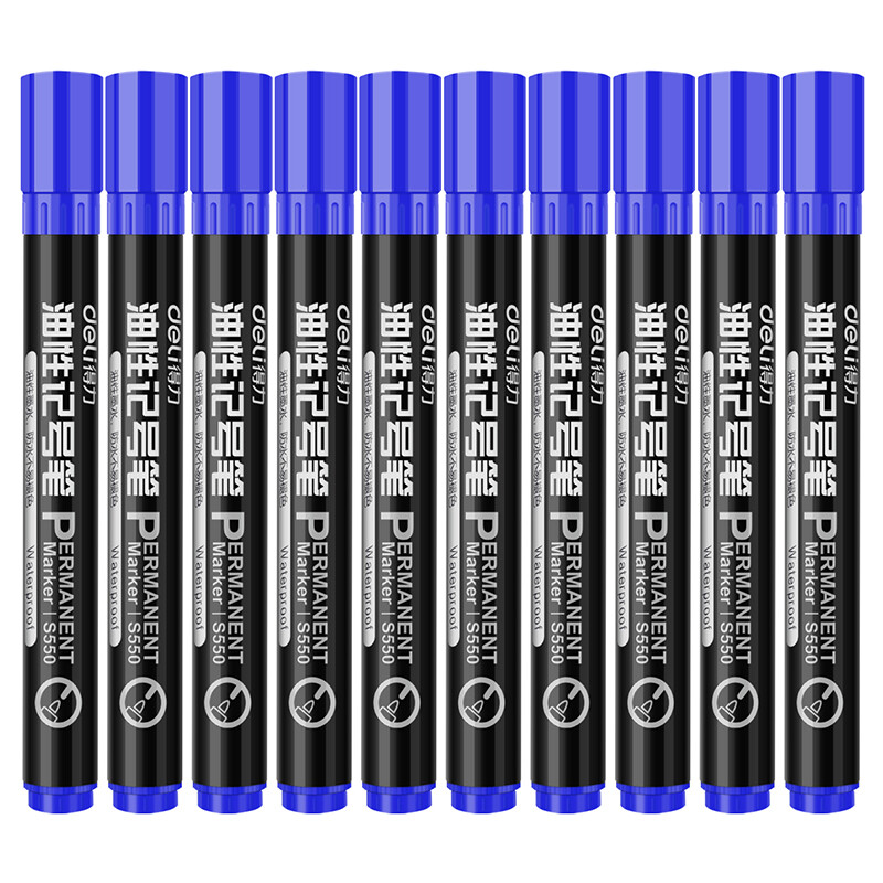 得力(deli)蓝色油性粗头记号笔物流大头笔 签名笔马克笔办公用品 10支/盒 S550